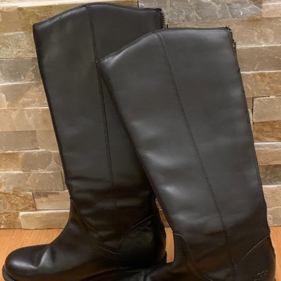 UGG Black Leather Knee-High Seldon Boots - Picture 2 of 10